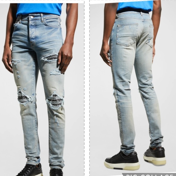 Amiri MX1 Yellow Bandana Distressed Jeans